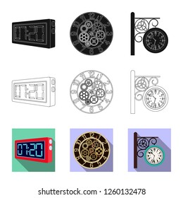 Isolated object of clock and time sign. Set of clock and circle stock symbol for web.