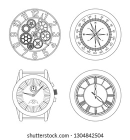 Isolated object of clock and time sign. Collection of clock and circle stock symbol for web.