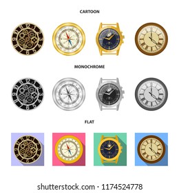 Isolated object of clock and time symbol. Set of clock and circle stock vector illustration.