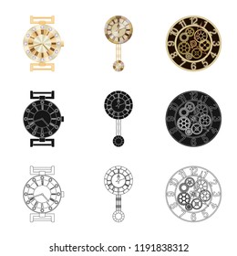 Isolated object of clock and time symbol. Set of clock and circle stock symbol for web.
