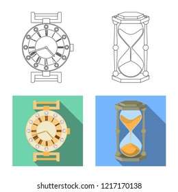 Isolated object of clock and time symbol. Collection of clock and circle stock vector illustration.