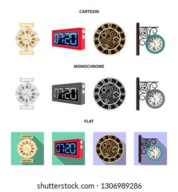 Isolated object of clock and time symbol. Collection of clock and circle stock vector illustration.