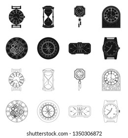 Isolated object of clock and time symbol. Collection of clock and circle stock vector illustration.