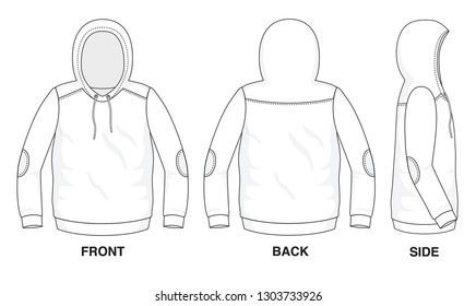 Isolated object of clothes and fashion stylish wear fill in blank shirt sweater. Regular Tee Crew Hood Hoodie Tee Long Sleeves Illustration Vector Template. Front, back and side view