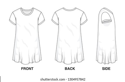 Isolated object of clothes and fashion stylish wear fill in blank dress. Regular Neck Strap Original Top Illustration Loose Baggy Vector Template Dresses. Front, back and side view.