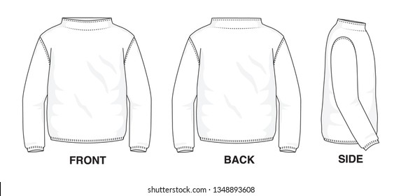 Isolated object of clothes and fashion stylish wear fill in blank shirt Loose fitting sweater.  Front, back and side view