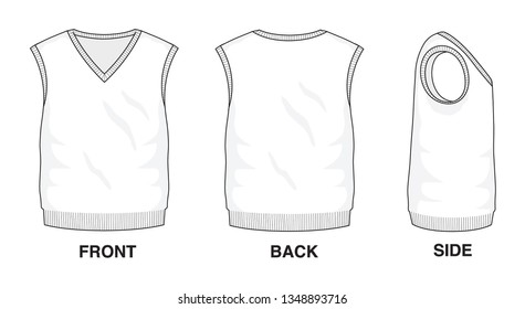 Isolated object of clothes and fashion stylish wear fill in blank shirt sweater. Front, back and side view