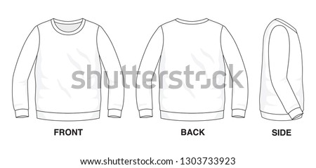 Isolated object of clothes and fashion stylish wear fill in blank shirt sweater. Regular Tee Crew Neck Tee Long Sleeves Illustration Vector Template. Front, back and side view