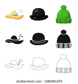 Isolated object of clothing and cap icon. Collection of clothing and beret stock vector illustration.