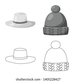 Isolated object of clothing and cap icon. Collection of clothing and beret vector icon for stock.