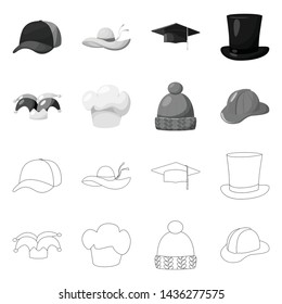 Isolated object of clothing and cap icon. Collection of clothing and beret vector icon for stock.
