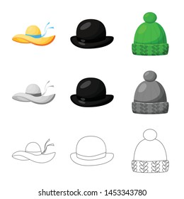 Isolated object of clothing and cap icon. Collection of clothing and beret stock vector illustration.