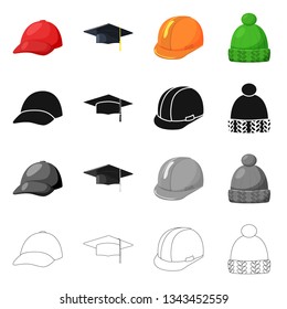 Isolated object of clothing and cap sign. Collection of clothing and beret stock vector illustration.