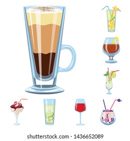 Isolated object of cocktail and drink sign. Collection of cocktail and ice stock vector illustration.