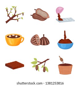 Isolated object of cocoa and beans logo. Set of cocoa and sweetness stock vector illustration.