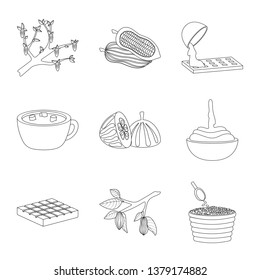 Isolated object of cocoa and beans sign. Collection of cocoa and sweetness stock symbol for web.
