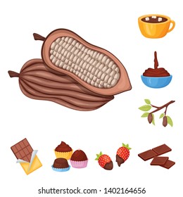 Isolated object of cocoa and beans sign. Collection of cocoa and sweetness stock vector illustration.