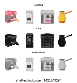 Isolated object of coffee and machine logo. Collection of coffee and kitchen stock symbol for web.