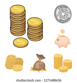 Isolated object of coin and treasure logo. Collection of coin and money  stock vector illustration.