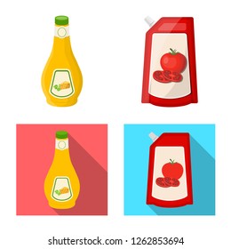 Isolated object of condiments and food symbol. Collection of can and package stock vector illustration.