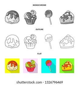 Isolated object of confectionery and culinary symbol. Set of confectionery and product stock vector illustration.