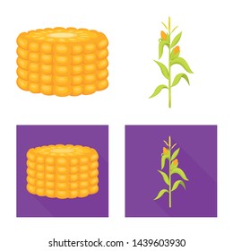 Isolated object of cornfield and vegetable icon. Collection of cornfield and vegetarian stock symbol for web.