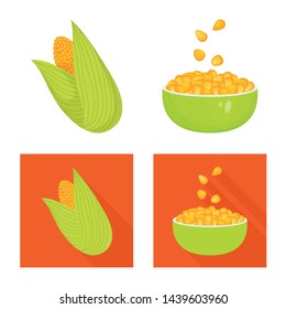 Isolated object of cornfield and vegetable icon. Collection of cornfield and vegetarian vector icon for stock.