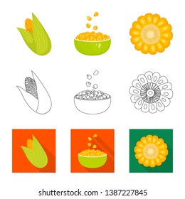 Isolated object of cornfield and vegetable logo. Collection of cornfield and vegetarian stock vector illustration.
