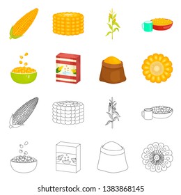 Isolated object of cornfield and vegetable sign. Set of cornfield and vegetarian stock vector illustration.