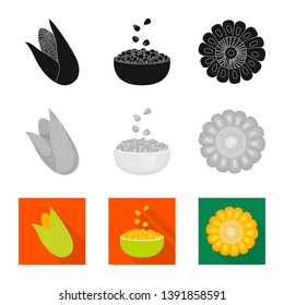 Isolated object of cornfield and vegetable sign. Set of cornfield and vegetarian vector icon for stock.