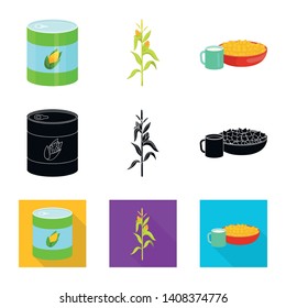 Isolated object of cornfield and vegetable sign. Set of cornfield and vegetarian stock vector illustration.