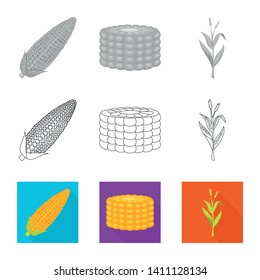 Isolated object of cornfield and vegetable sign. Collection of cornfield and vegetarian stock vector illustration.