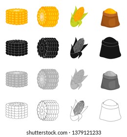 Isolated object of cornfield and vegetable symbol. Collection of cornfield and vegetarian vector icon for stock.