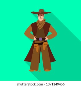 Isolated object of cowboy and man icon. Set of cowboy and hat stock vector illustration.