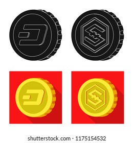 Isolated object of cryptocurrency and coin icon. Set of cryptocurrency and crypto stock symbol for web.