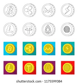 Isolated object of cryptocurrency and coin icon. Set of cryptocurrency and crypto stock vector illustration.