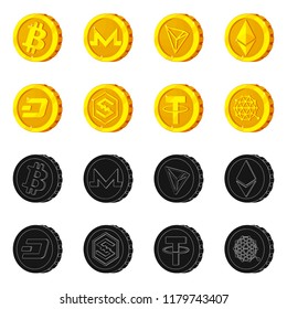 Isolated object of cryptocurrency and coin icon. Collection of cryptocurrency and crypto stock vector illustration.