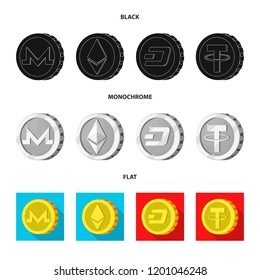 Isolated object of cryptocurrency and coin icon. Collection of cryptocurrency and crypto stock vector illustration.