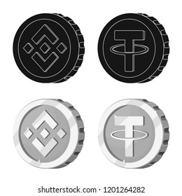 Isolated object of cryptocurrency and coin icon. Set of cryptocurrency and crypto stock vector illustration.