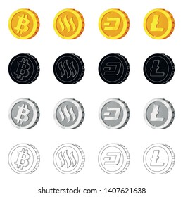 Isolated object of cryptocurrency and coin icon. Set of cryptocurrency and crypto stock vector illustration.