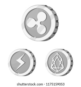 Isolated object of cryptocurrency and coin logo. Collection of cryptocurrency and crypto stock symbol for web.