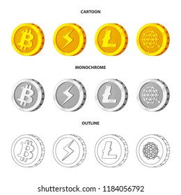 Isolated object of cryptocurrency and coin logo. Set of cryptocurrency and crypto stock symbol for web.
