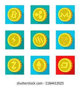 Isolated object of cryptocurrency and coin logo. Set of cryptocurrency and crypto vector icon for stock.
