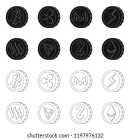 Isolated object of cryptocurrency and coin logo. Collection of cryptocurrency and crypto stock vector illustration.