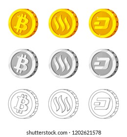 Isolated object of cryptocurrency and coin logo. Set of cryptocurrency and crypto stock vector illustration.