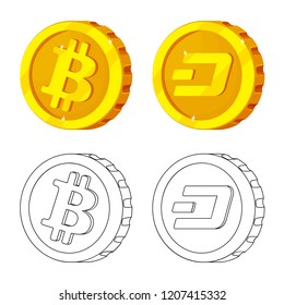 Isolated object of cryptocurrency and coin logo. Set of cryptocurrency and crypto stock vector illustration.