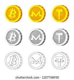 Isolated object of cryptocurrency and coin logo. Set of cryptocurrency and crypto vector icon for stock.