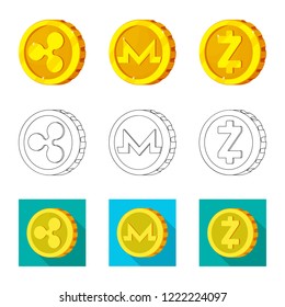 Isolated object of cryptocurrency and coin logo. Collection of cryptocurrency and crypto stock symbol for web.