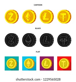 Isolated object of cryptocurrency and coin logo. Set of cryptocurrency and crypto stock vector illustration.