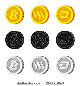 Isolated object of cryptocurrency and coin logo. Collection of cryptocurrency and crypto stock symbol for web.